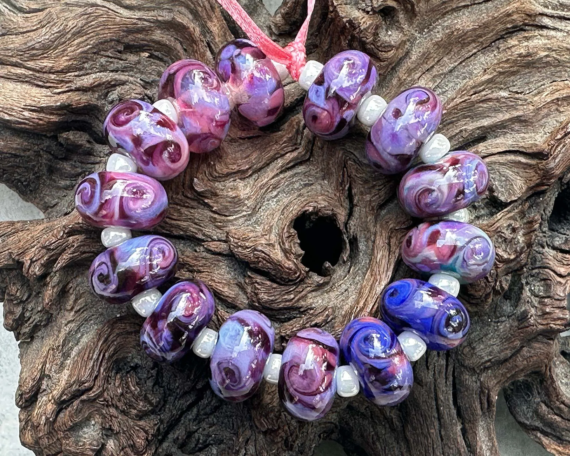 14 Purple & Blue Swirl Lampwork Beads Set SRA