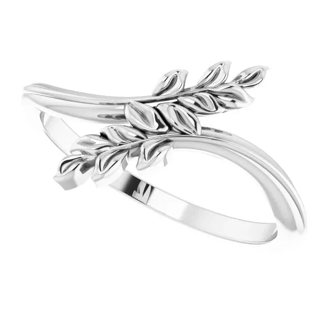 14K White Gold Leaf Bypass Ring