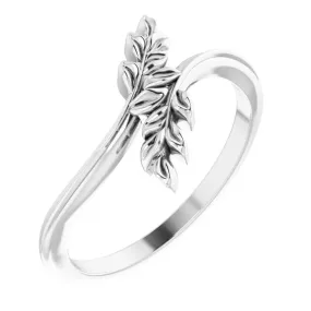 14K White Gold Leaf Bypass Ring