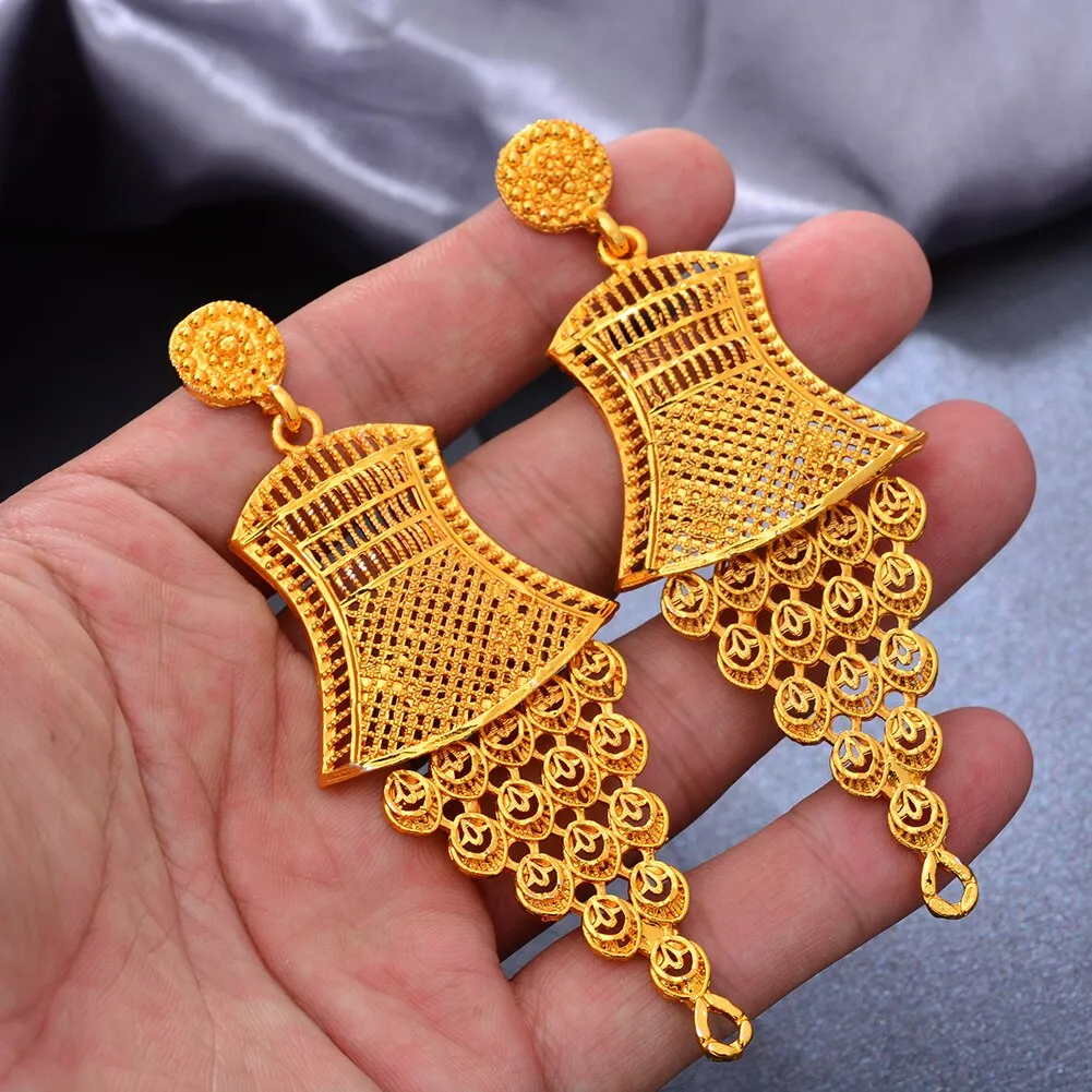 24k Gold Color Earrings Dubai Earrings For Women Twist African Party Wedding Gifts