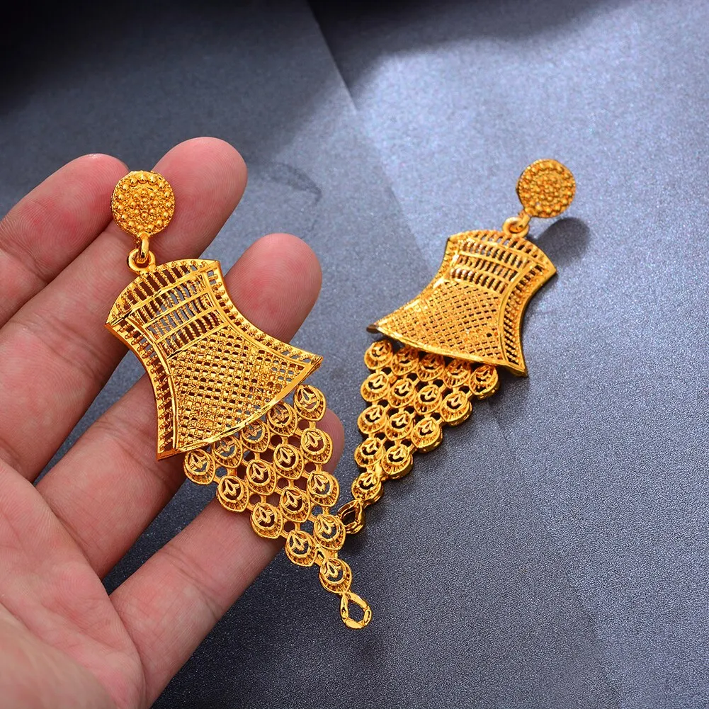 24k Gold Color Earrings Dubai Earrings For Women Twist African Party Wedding Gifts