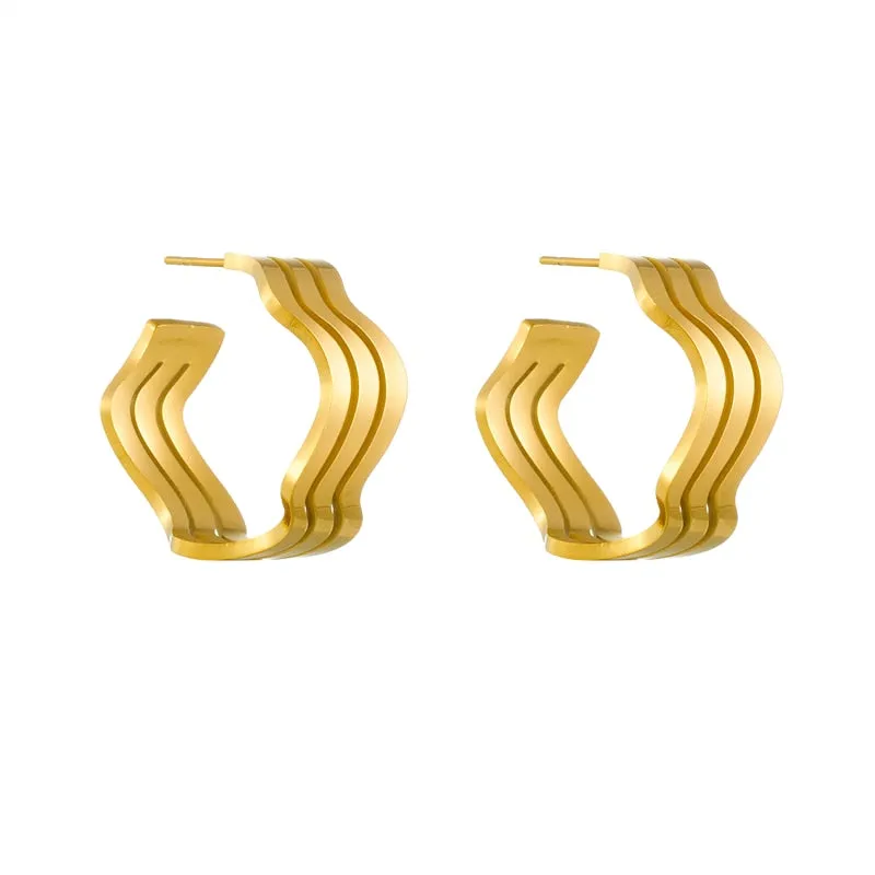316L Stainless Steel Geometric Waves Hoop Earrings For Women