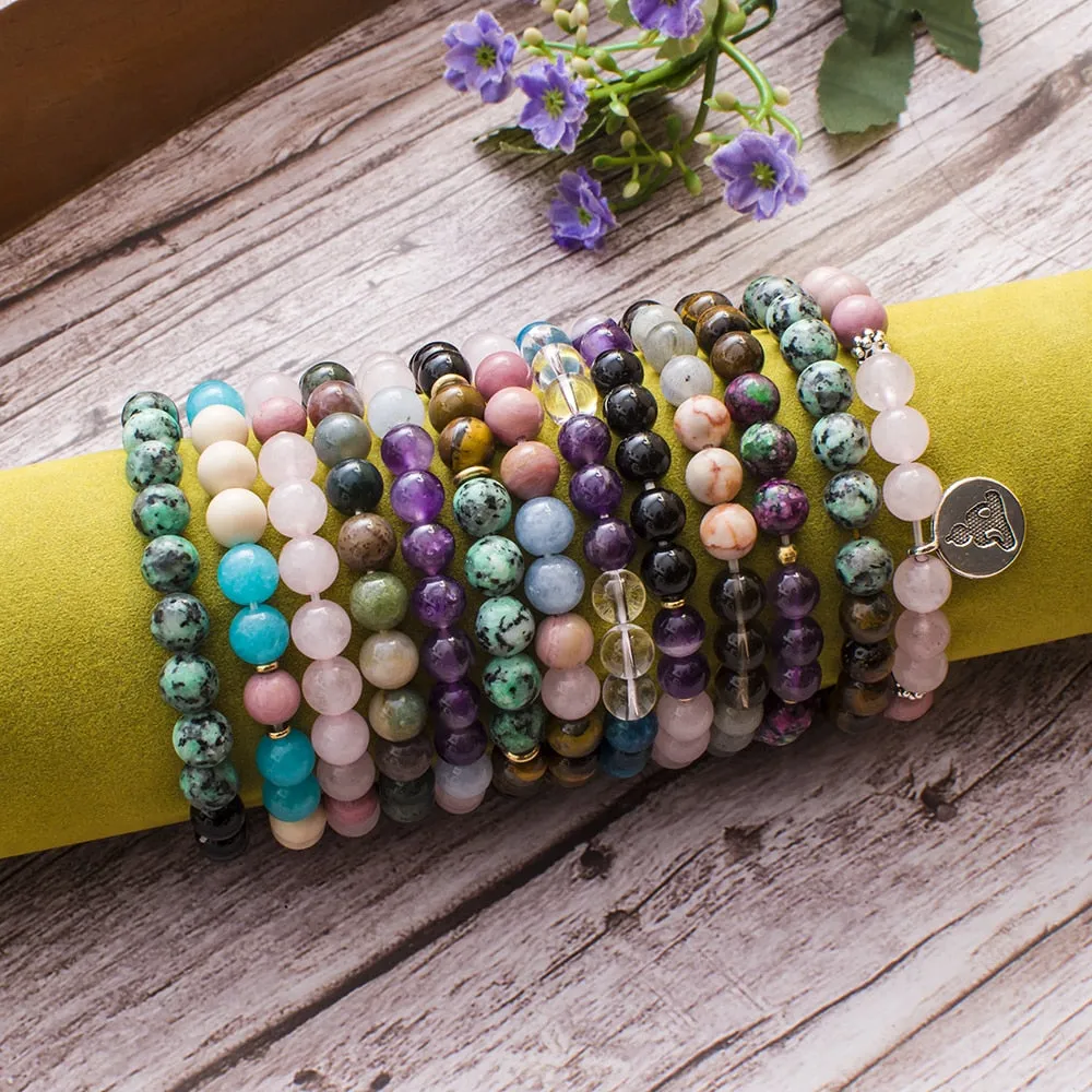 8mm Natural Stone Beaded Elastic Rope Bracelet