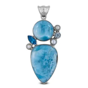 925 Sterling Silver Larimar With Multistone Pendant