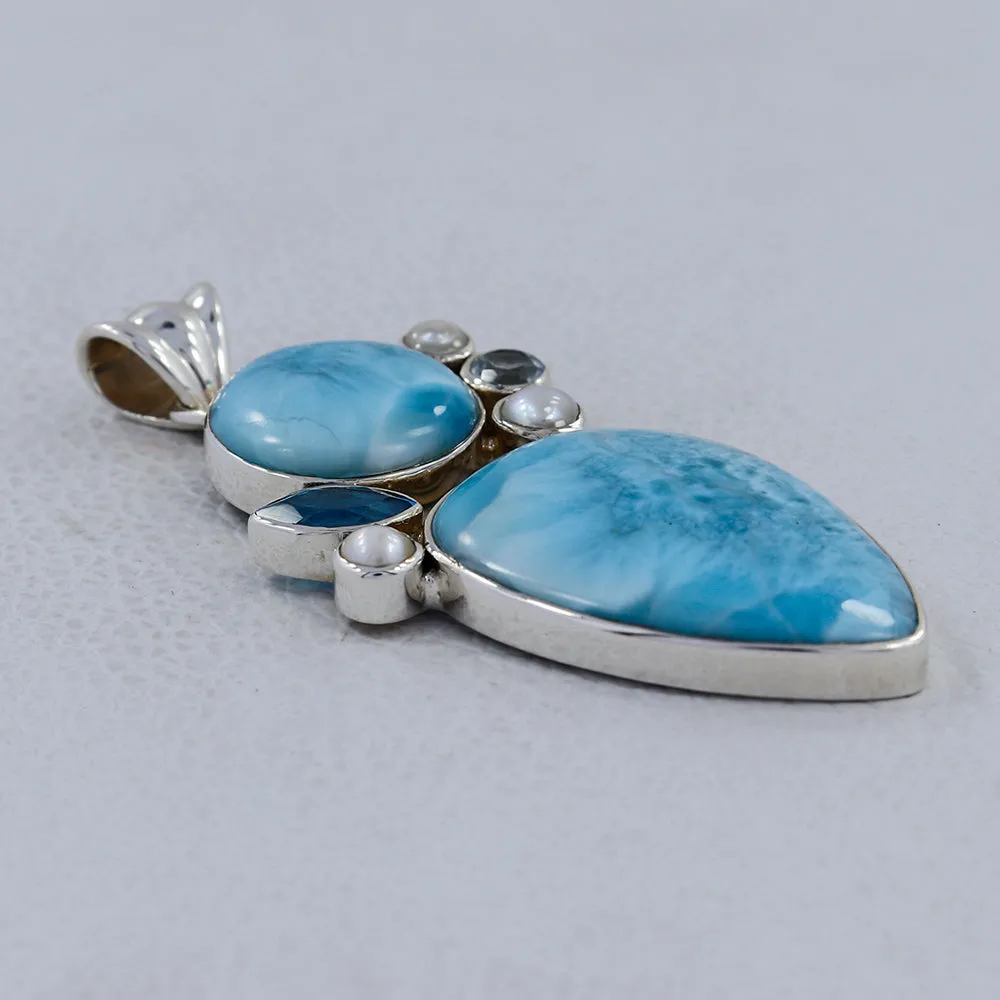 925 Sterling Silver Larimar With Multistone Pendant