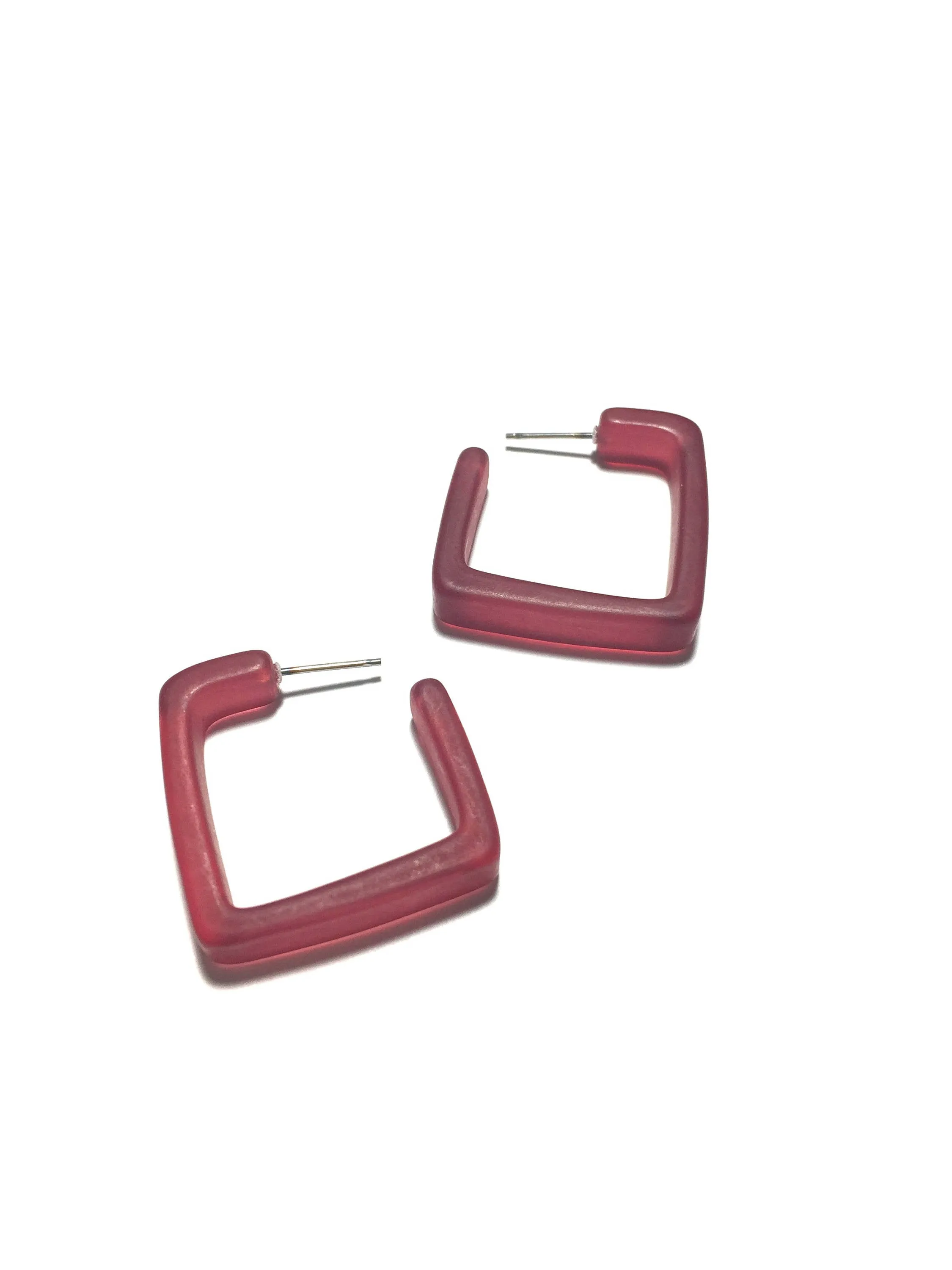 Amethyst Frosted Square Hoop Earrings
