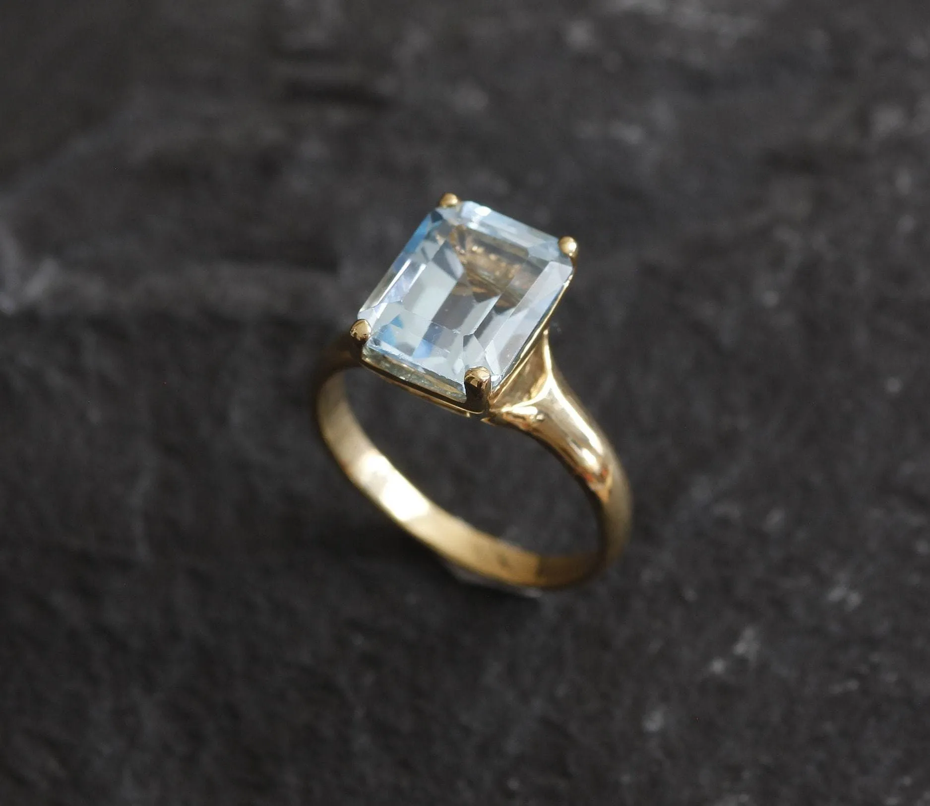 Gold Blue Topaz Ring - Blue Square Ring, Natural Blue Topaz