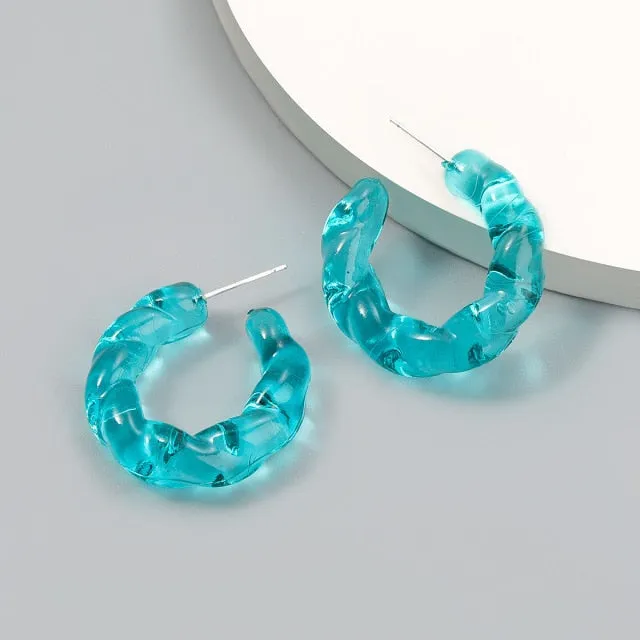 New Korea Colorful Acrylic Geometric C-shaped Hoop Earrings
