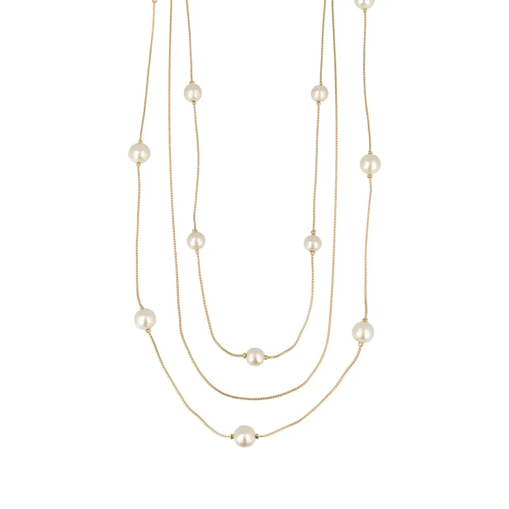 Pearl Station Triple Long Necklace