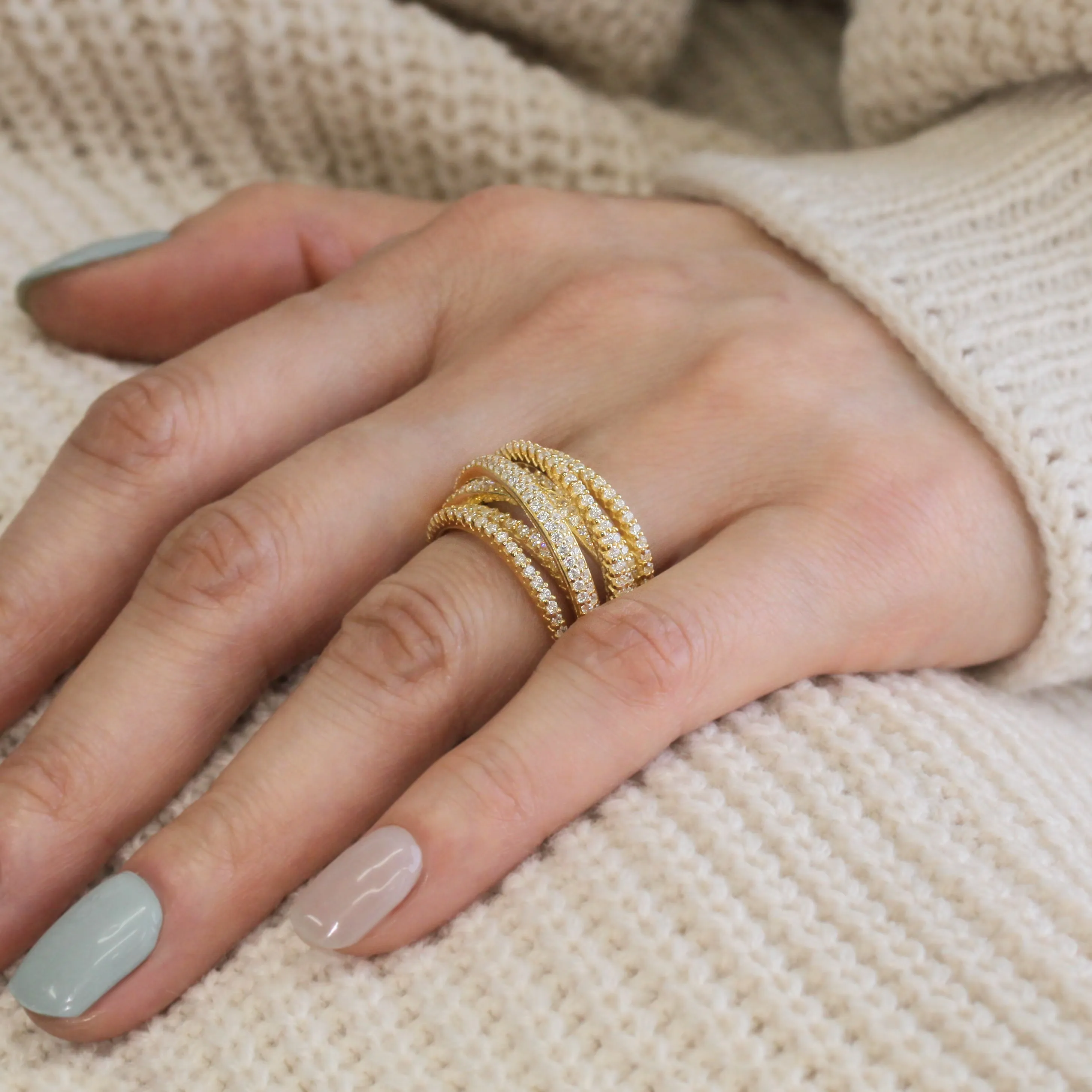 Shimmering Intertwined Crisscross Ring
