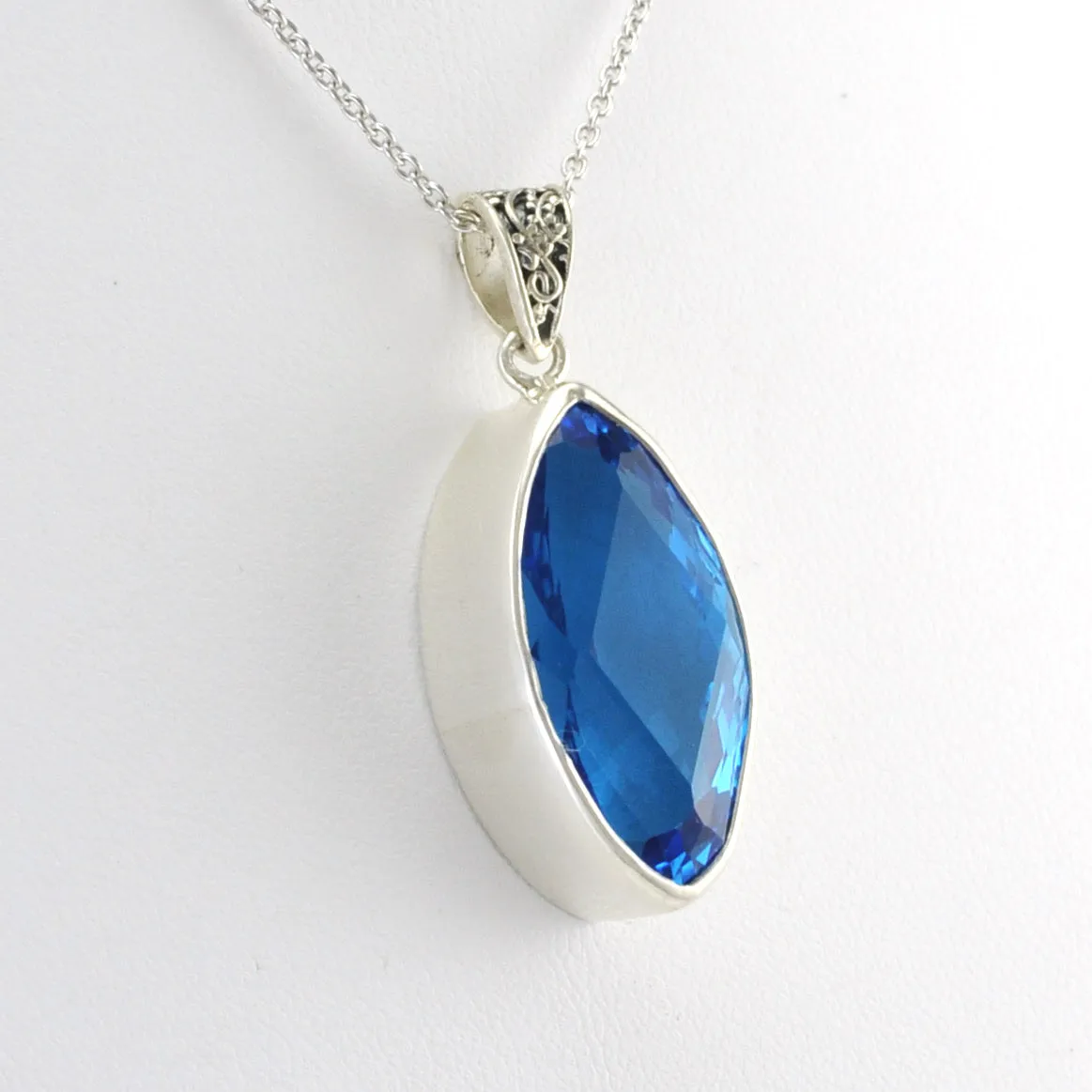 Sterling Silver Blue Topaz 12x24mm Marquise Pendant