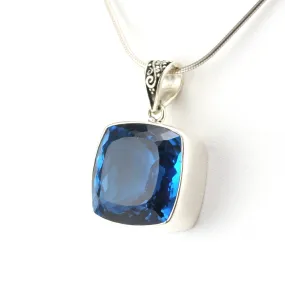 Sterling Silver Blue Topaz 15mm Square Pendant