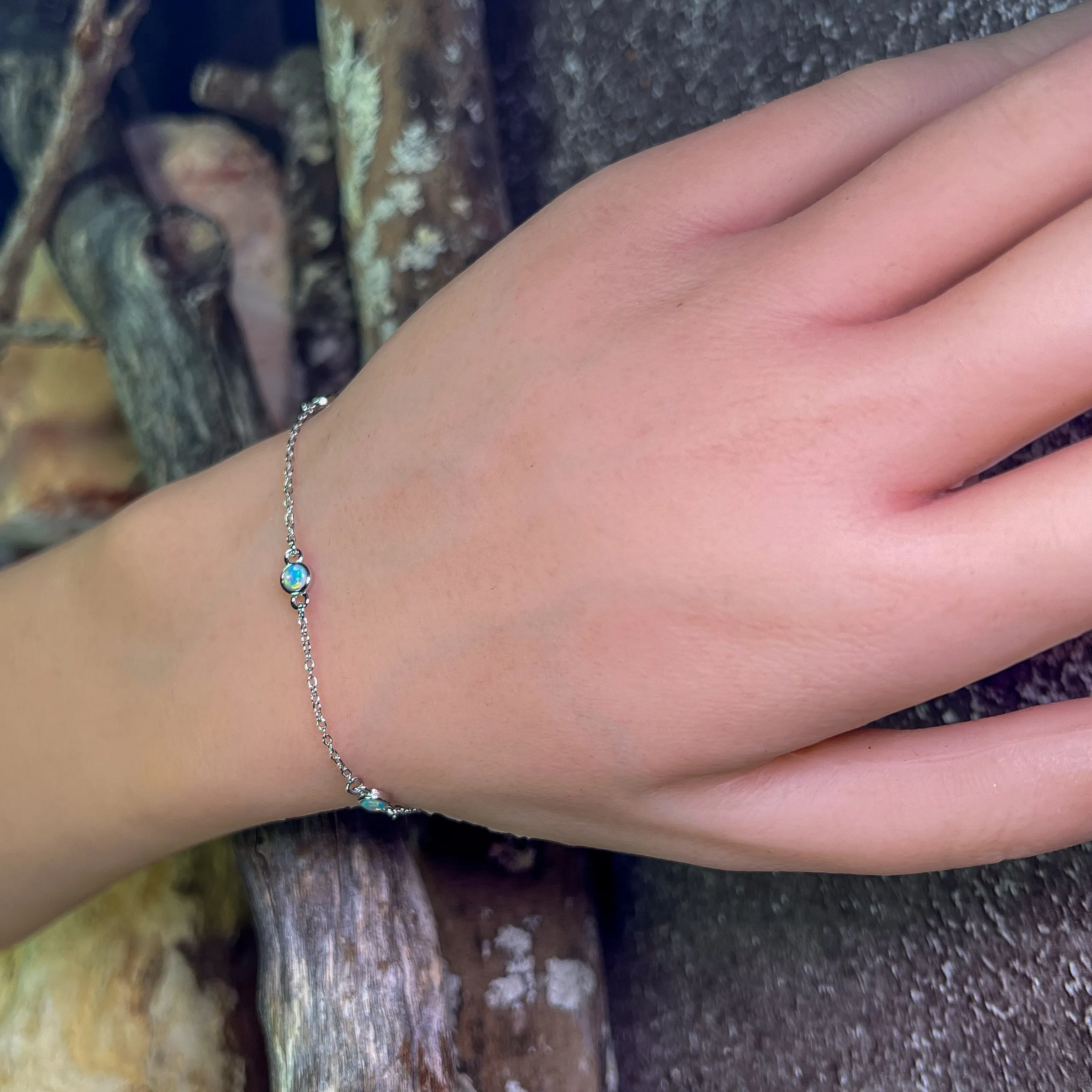 Sterling Silver minimalist 5 Crystal Opal 3.5mm bracelet