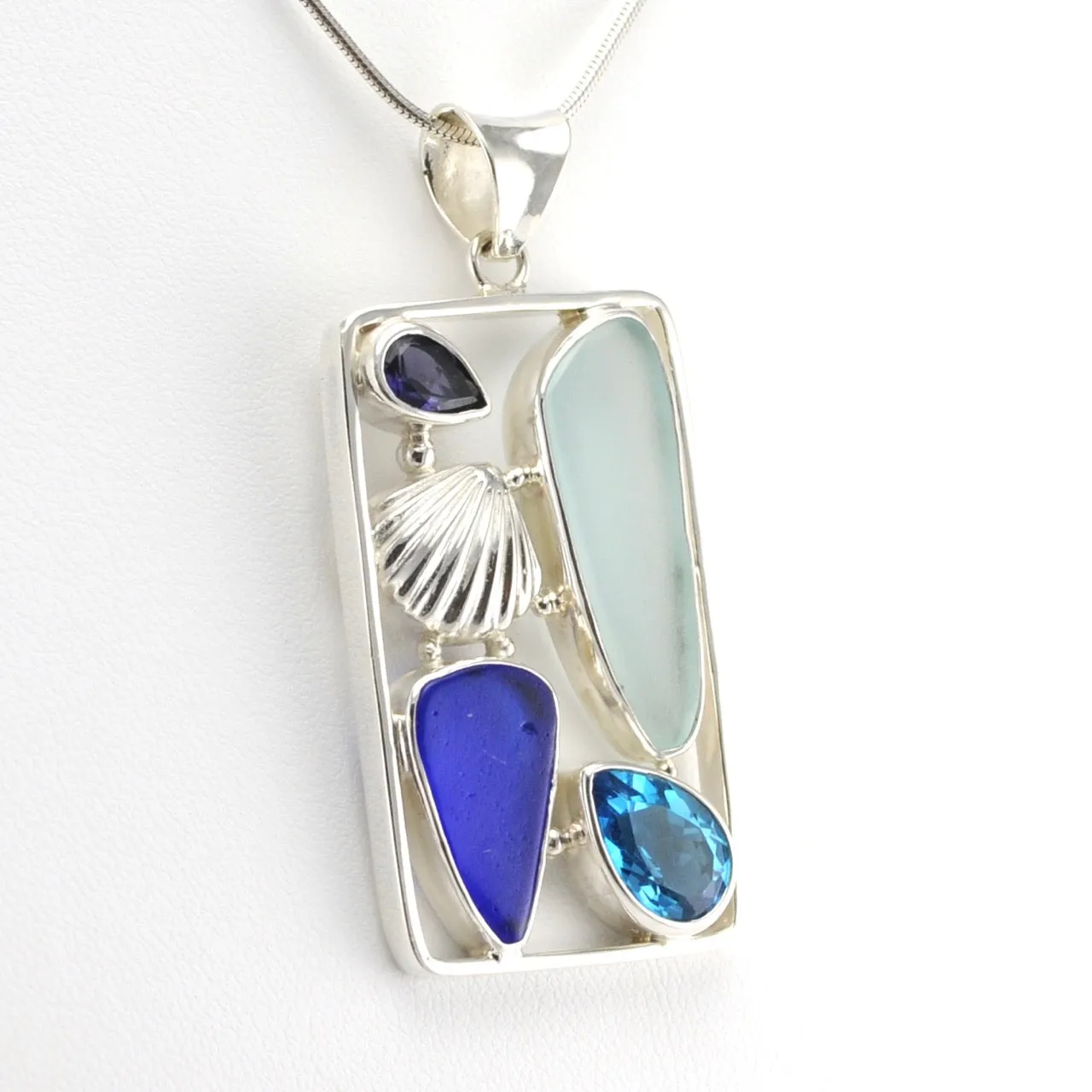 Sterling Silver Topaz Iolite Sea Glass Pendant